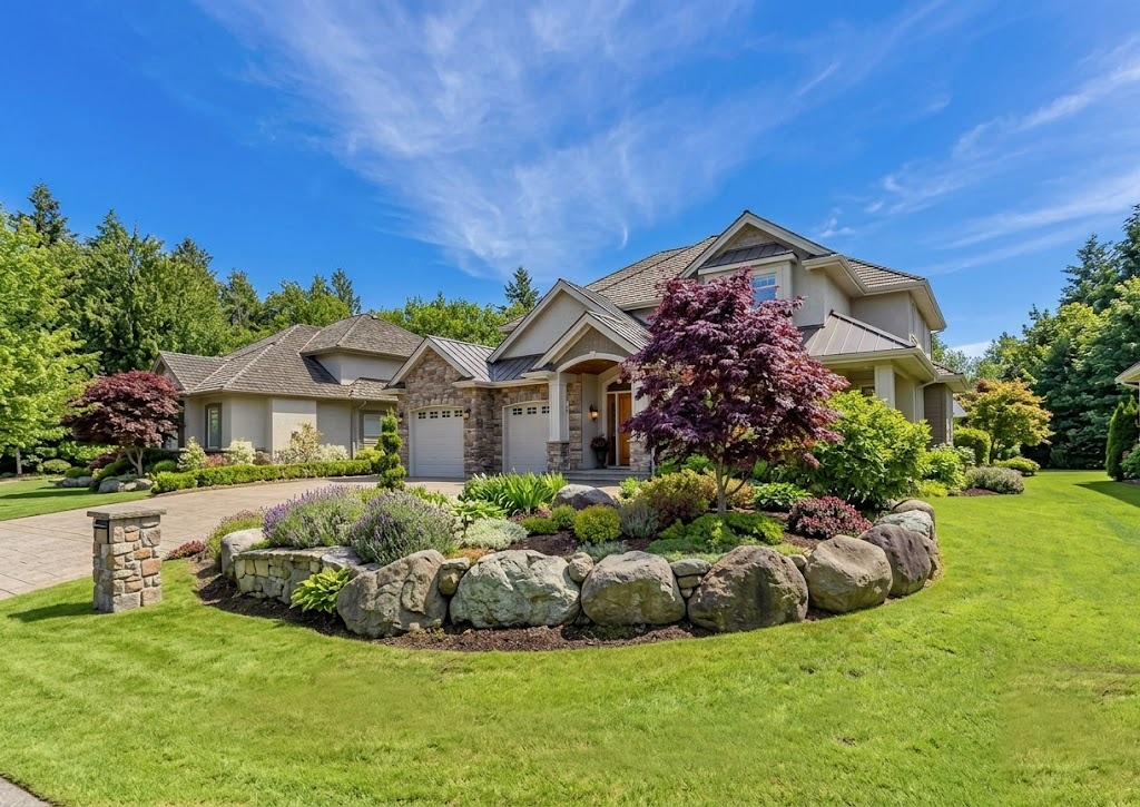 Manicured South Jersey residential landscape at golden hour