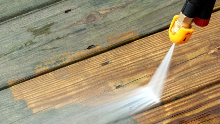 Power washing a deck