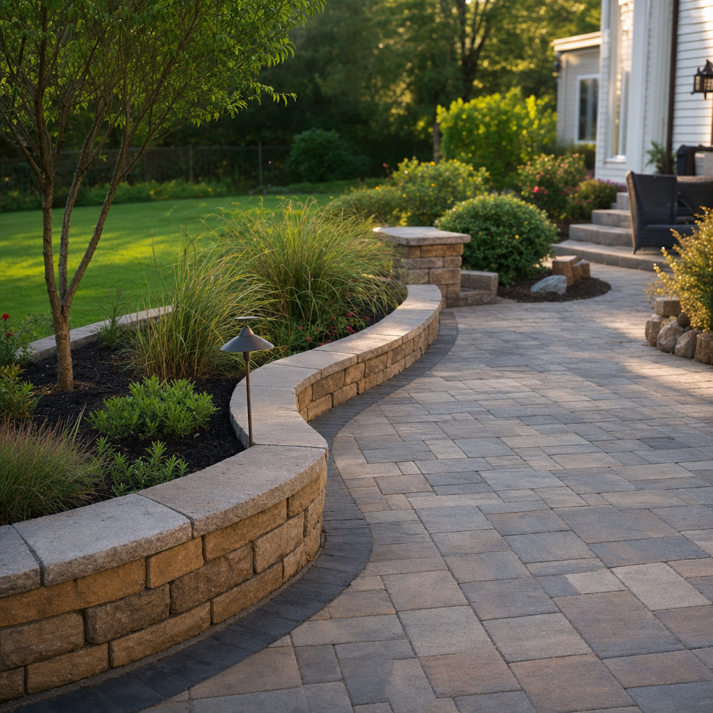 Finished paver patio and stonework by A&L Landscaping